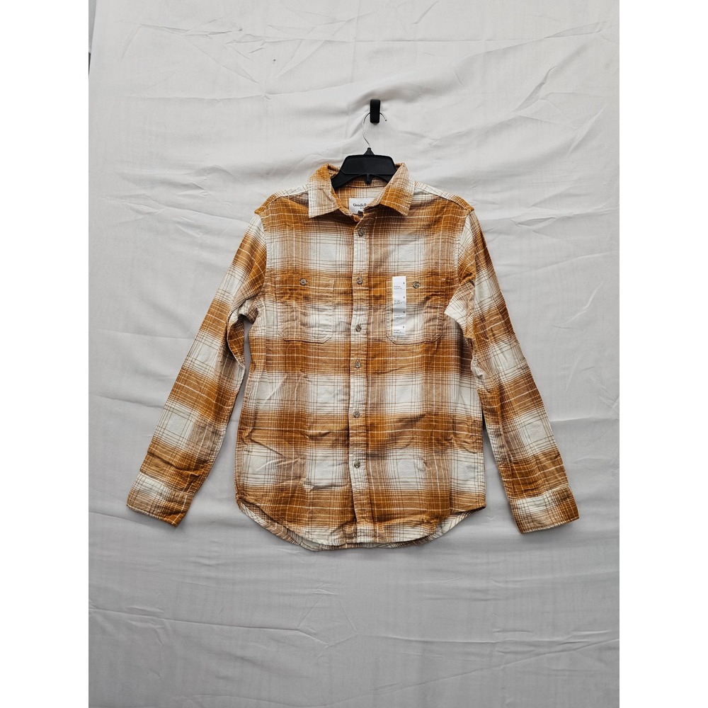 Goodfellow & Co Mens‎ Plaid Button Down Shirt Brown Cotton Casual Size Small